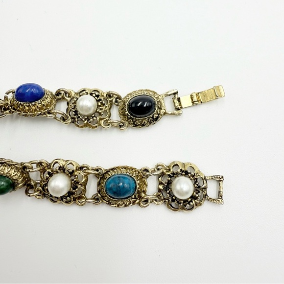 Vintage Faux Agate Gemstone Pearl Bracelet - Picture 4 of 6